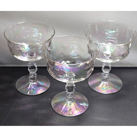4 Fostoria Coral Pearl Low Coupe 4.5" champagne sherbet cocktail Iridescent Cry - Picture 2 of 7